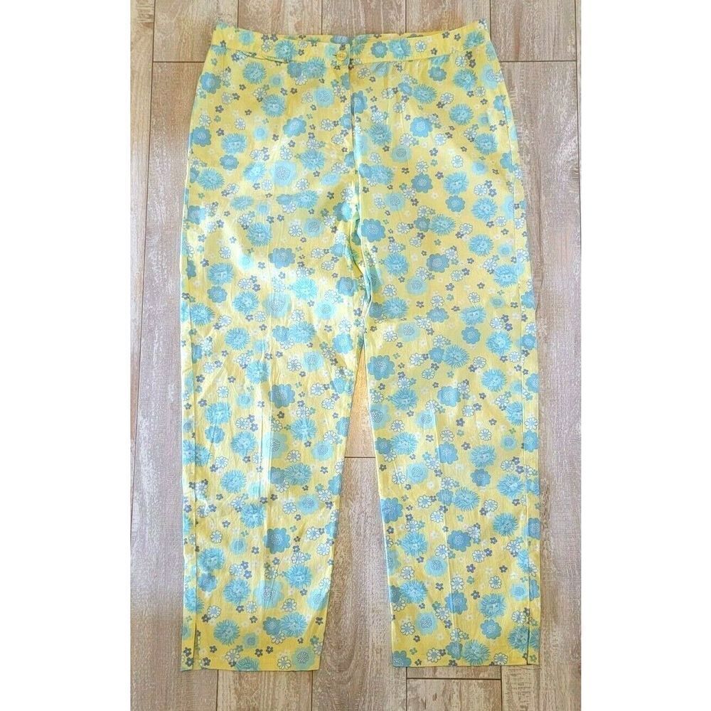 Lilly Pulitzer Size 10 Capri Pants Crop Lions and Cornflowers Floral Yellow Blue